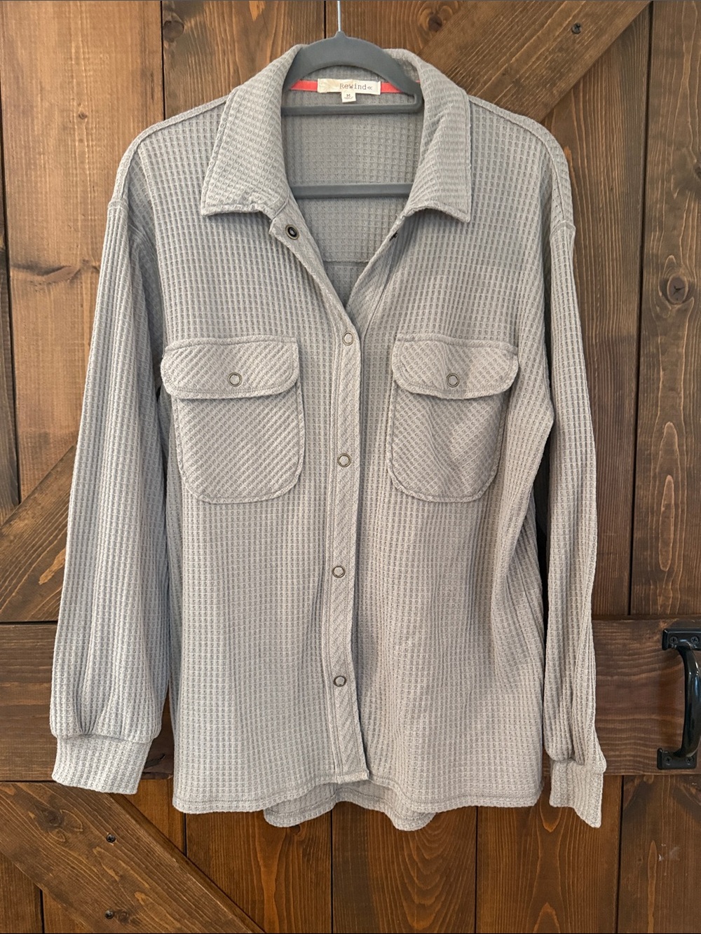 Rewind Light Gray Waffle Knit Button-Front Shirt